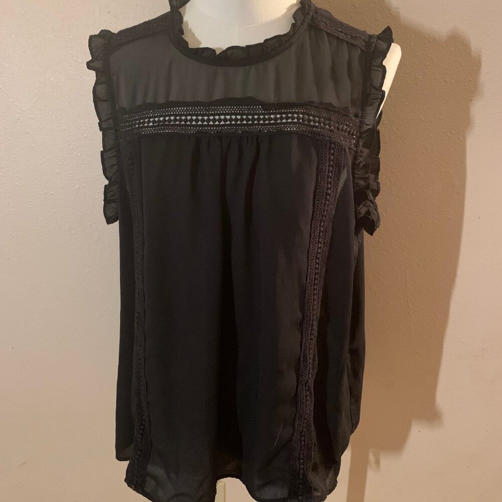 Ana women's XL ruffle short sleeve sheer formal black blouse